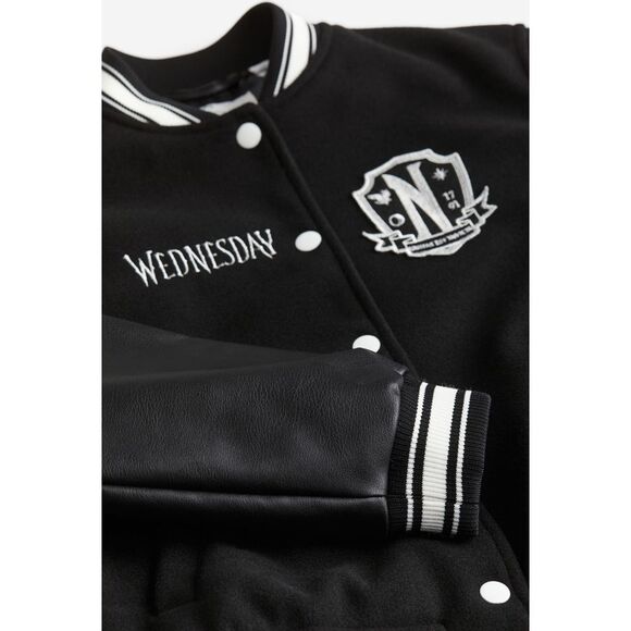 H&M Girls Wednesday Addams Baseball Letterman Varsity Jacket Size 18 NEW w/ Tags - Picture 3 of 3